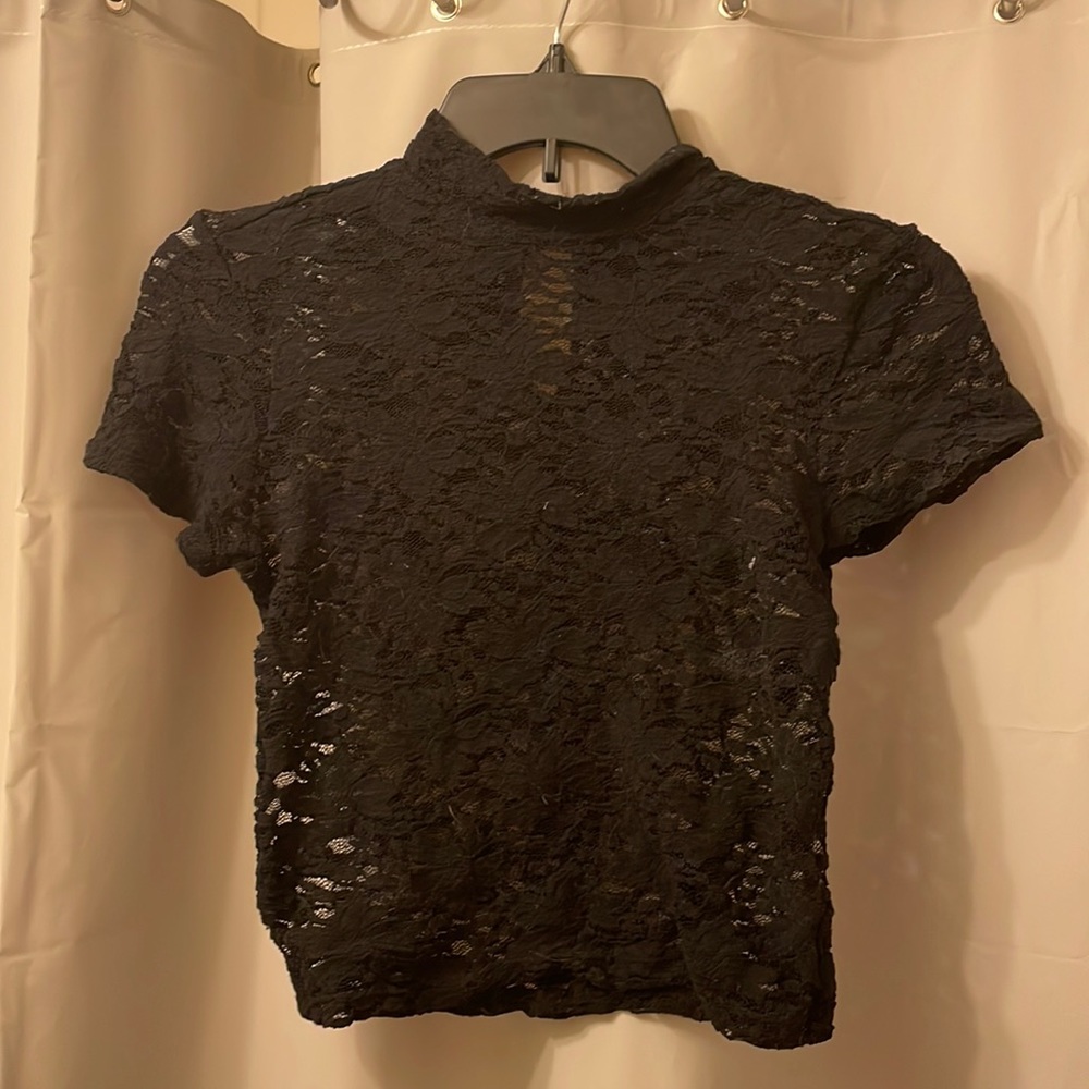 Sheer Lace Mockneck TShirt